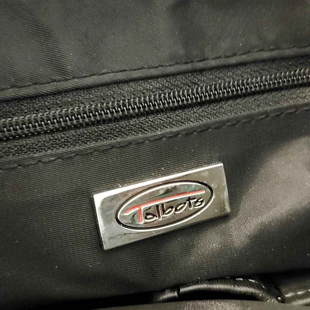Talbots Laptop Travel Multi-Pocket Bag Black Leather Textile